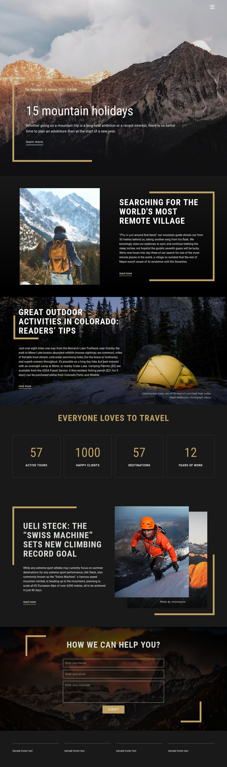 Mountain Holidays Homepage Design