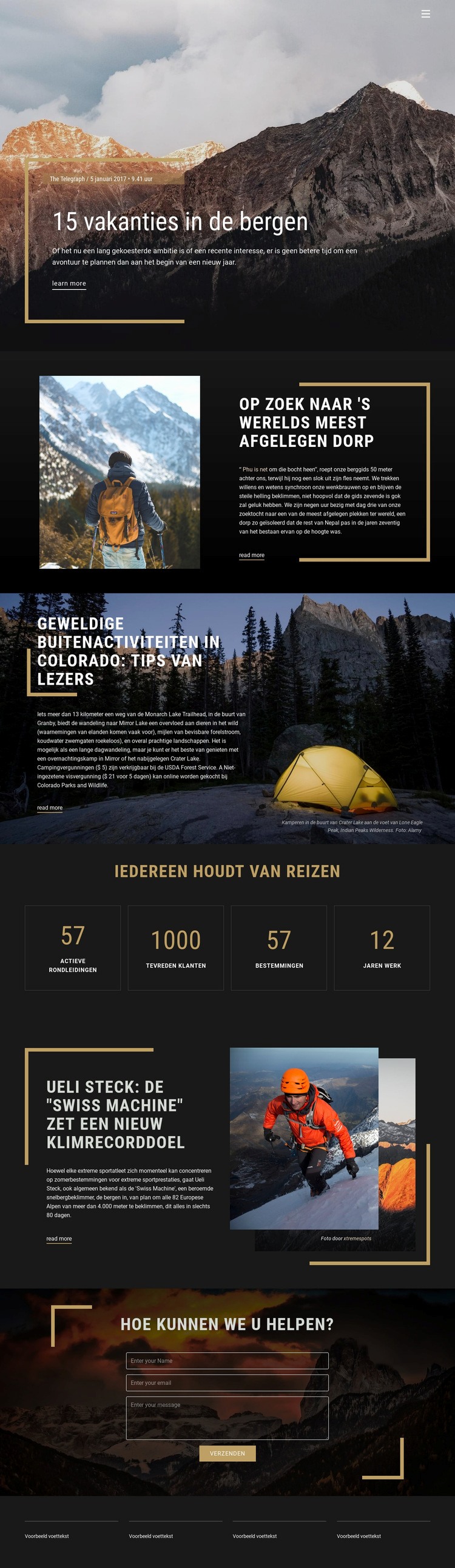 Vakantie in de bergen Website ontwerp