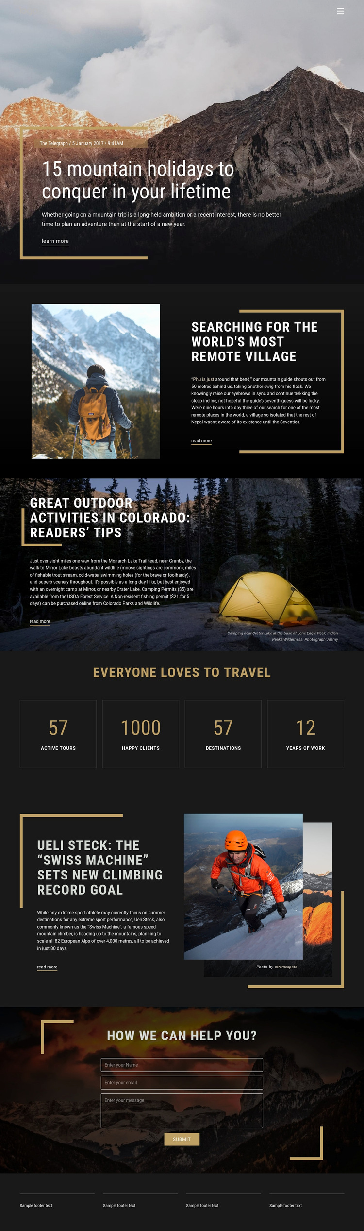 Mountain Holidays Web Page Design