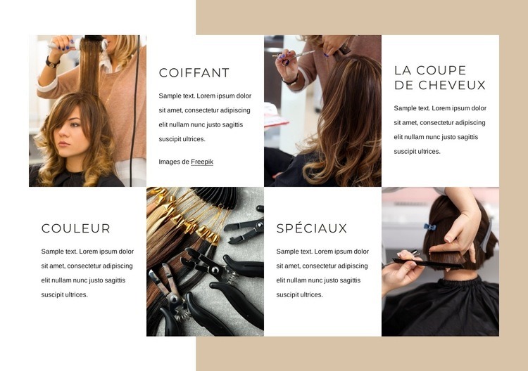 Prestations salon de coiffure Maquette de site Web