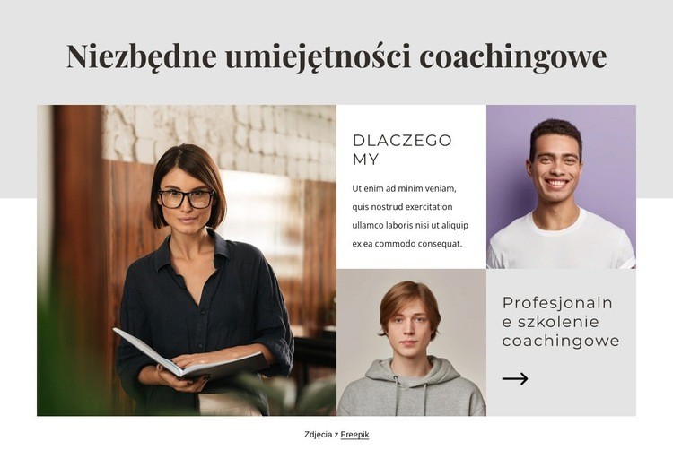 Niezbędne umiejętności coachingowe Makieta strony internetowej