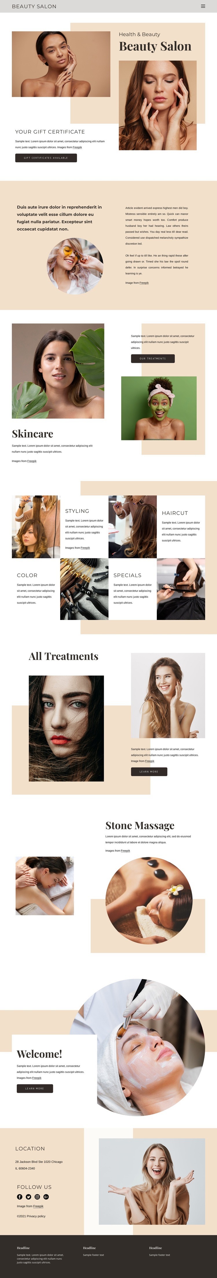 Exceptional beauty service Web Page Design