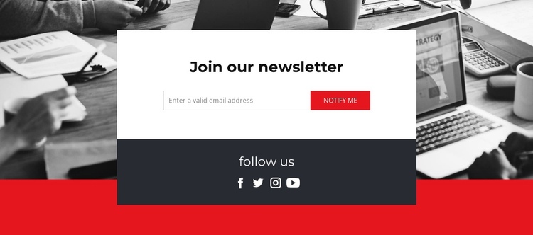 Join our newsletter with social icons One Page Template