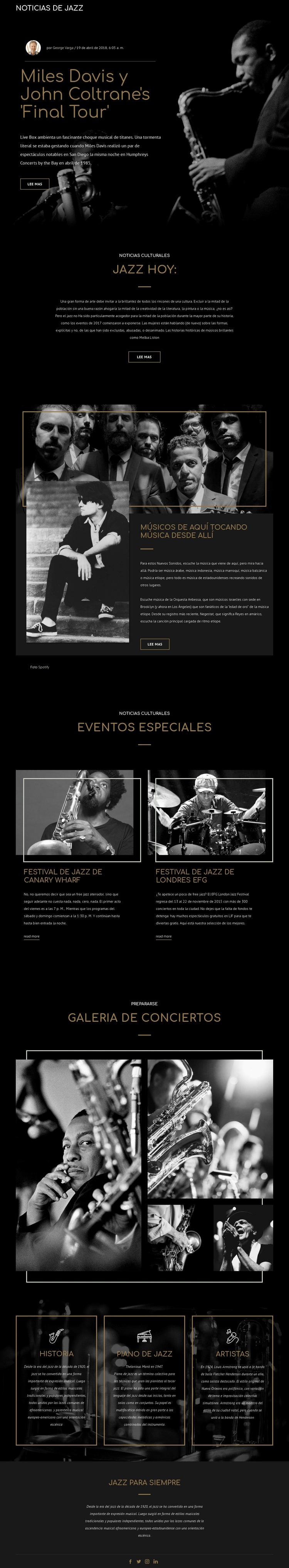 Legengs de la música jazz Maqueta de sitio web