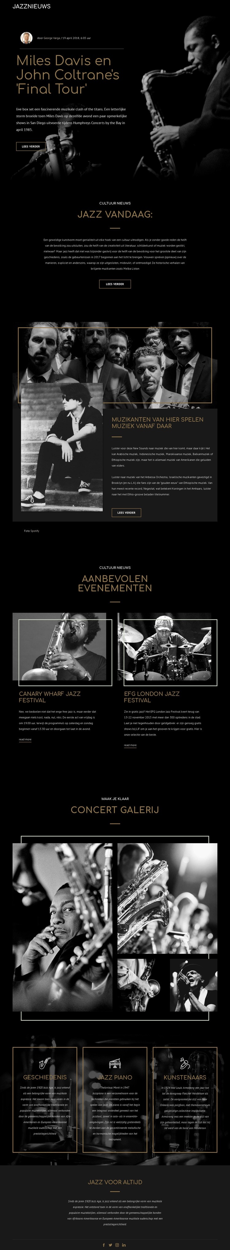Legengs van jazzmuziek Website mockup