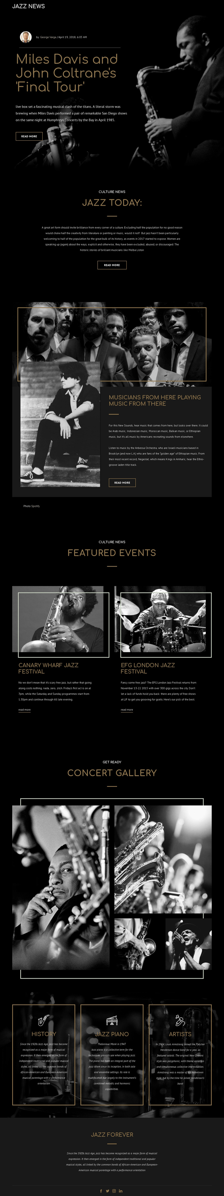 Legengs of jazz music One Page Template