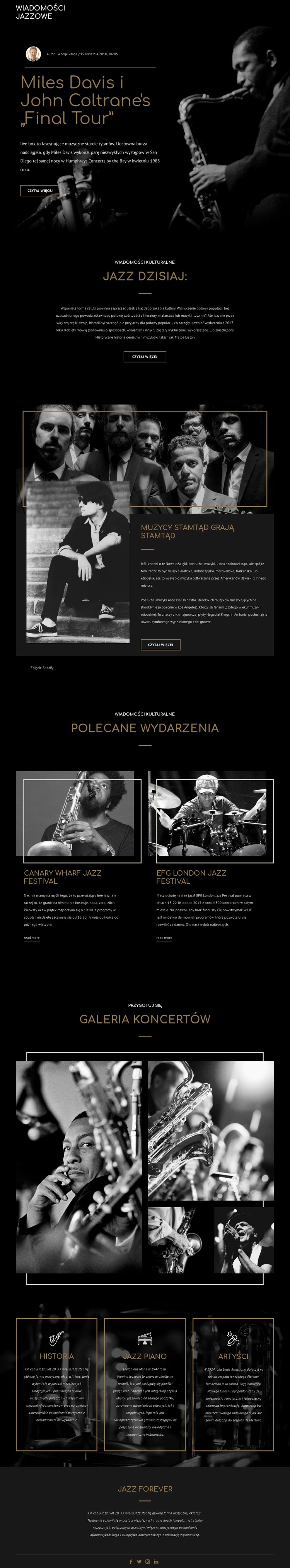 Legendy muzyki jazzowej Projekt strony internetowej