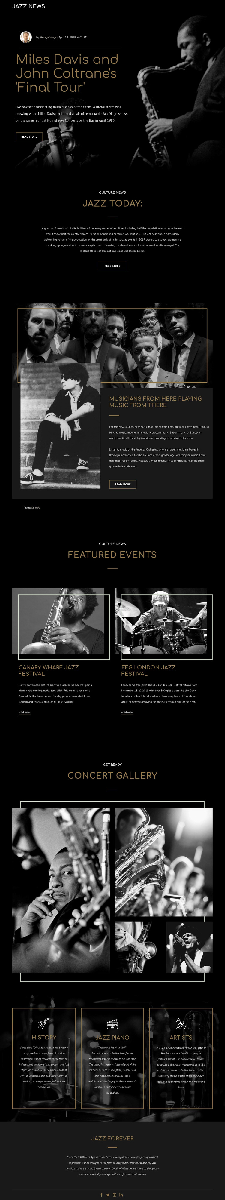 Legengs of jazz music WordPress Website Builder
