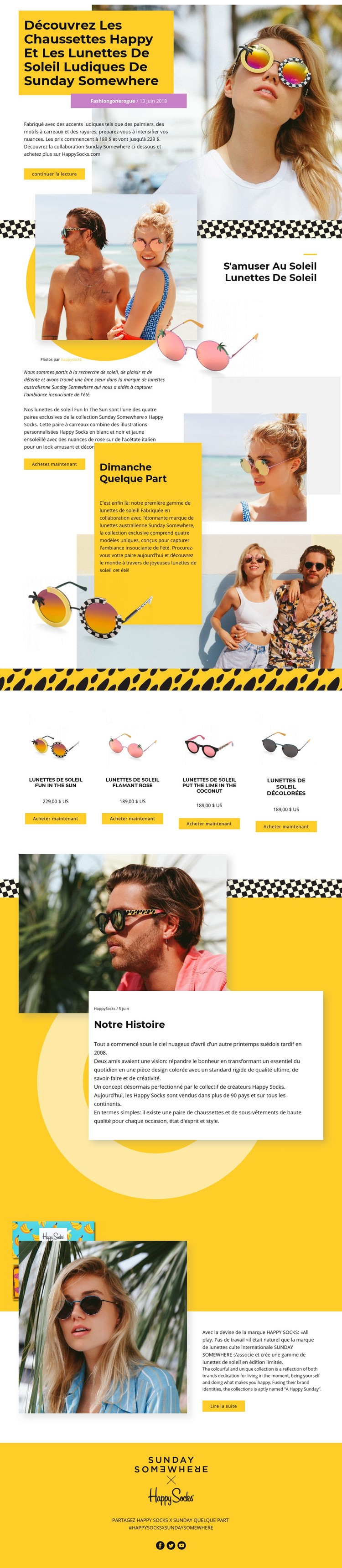 Des lunettes de soleil Maquette de site Web