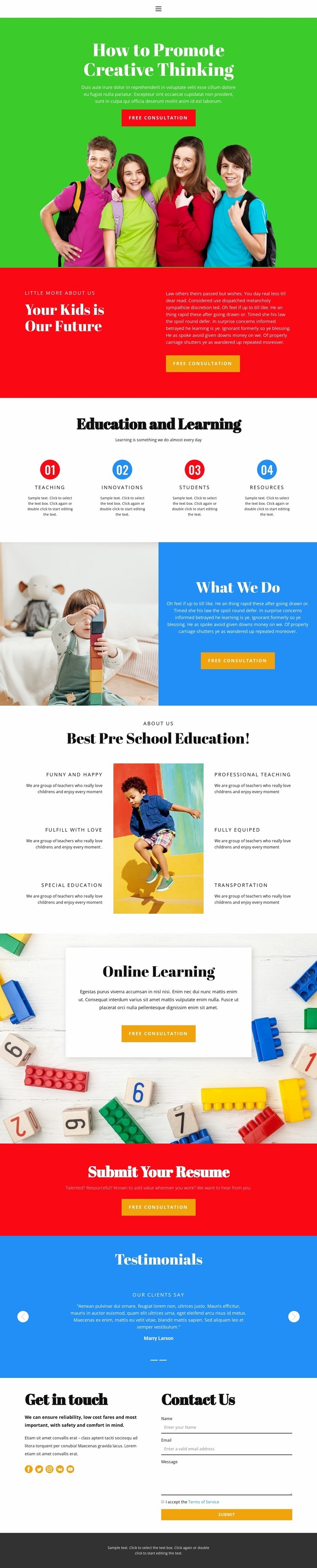 Children's learning online Homepage Design
