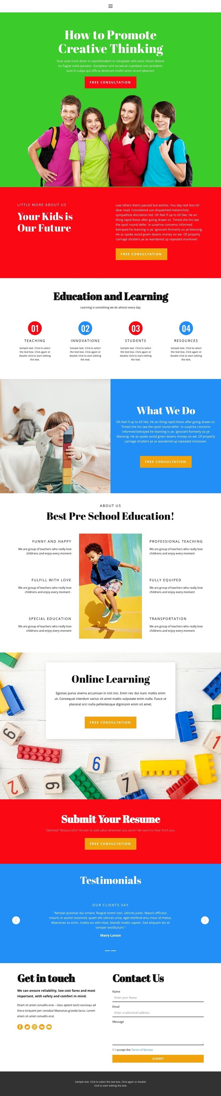 Barns lärande online Html webbplatsbyggare