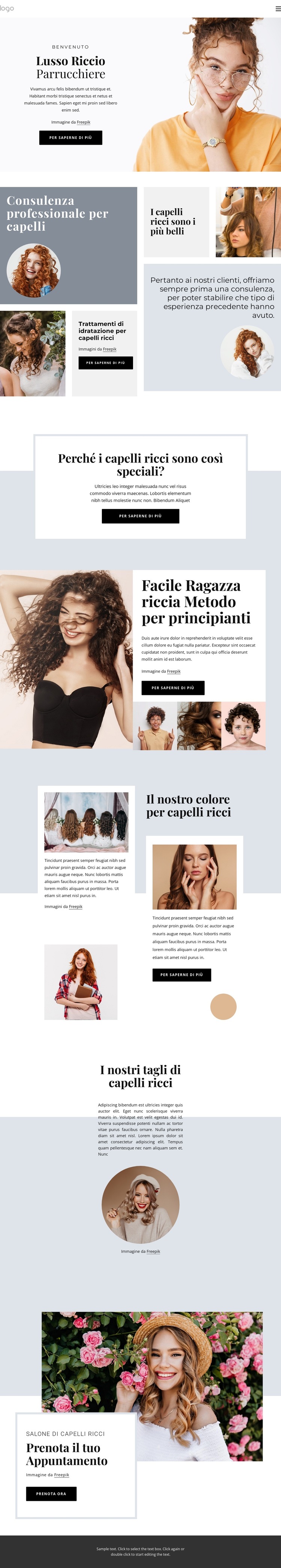 Salone di capelli ricci Modello di sito Web