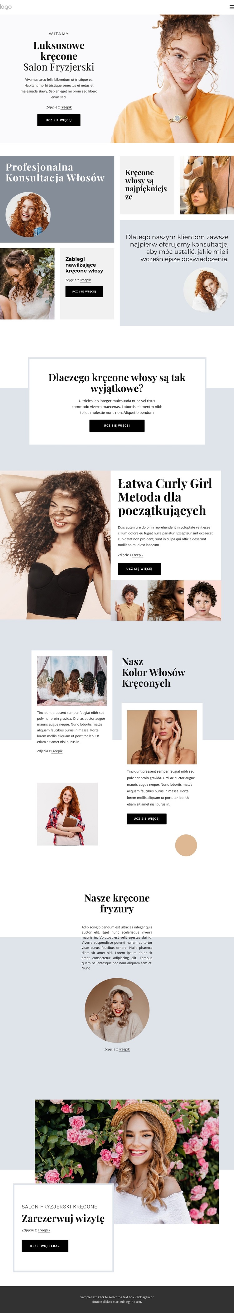 Salon z kręconymi włosami Szablon witryny sieci Web