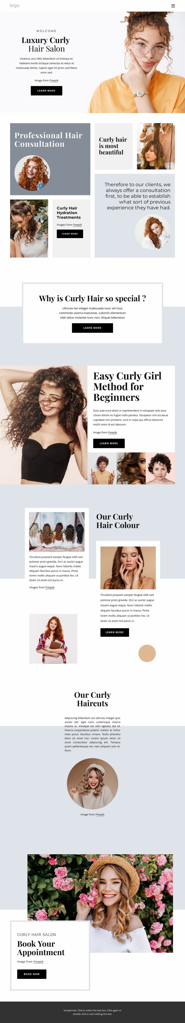 Curly hair salon Web Page Design
