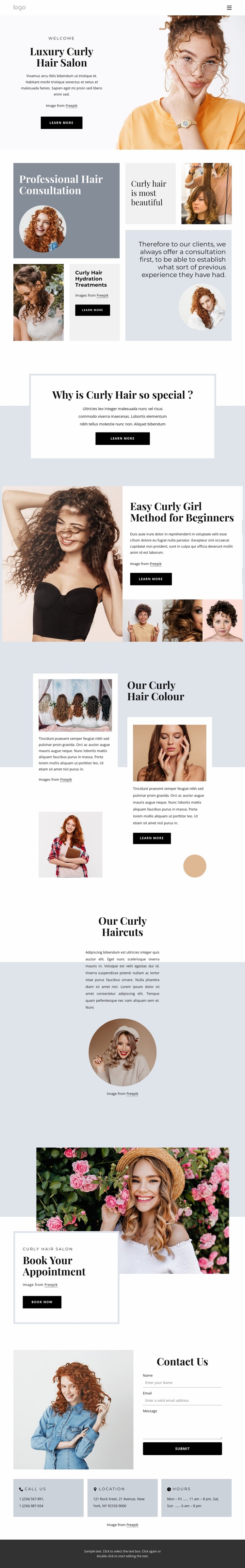 Curly hair salon Website Mockup