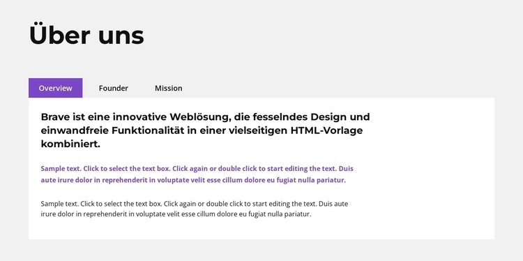 Textregisterkarten Landing Page