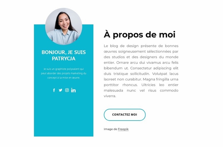 À propos de moi avec l'image du cercle Modèles de constructeur de sites Web