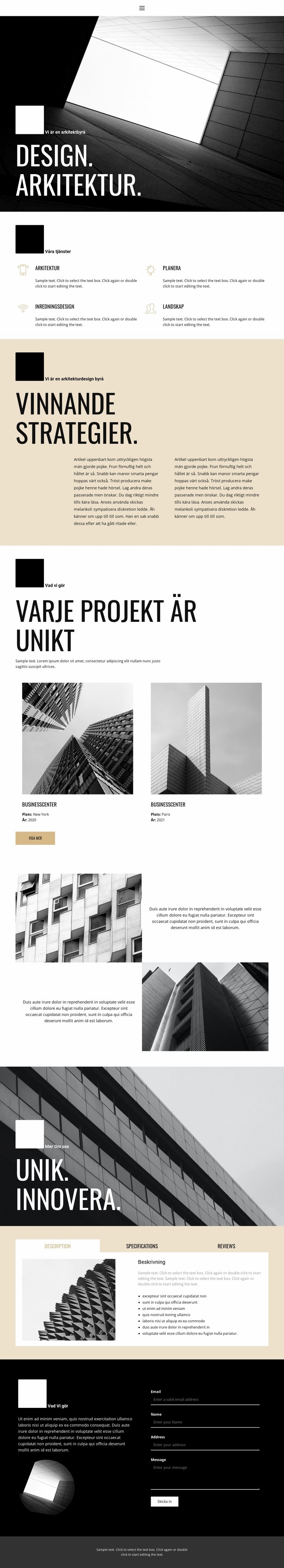 Design och arkitektur Webbplats mall