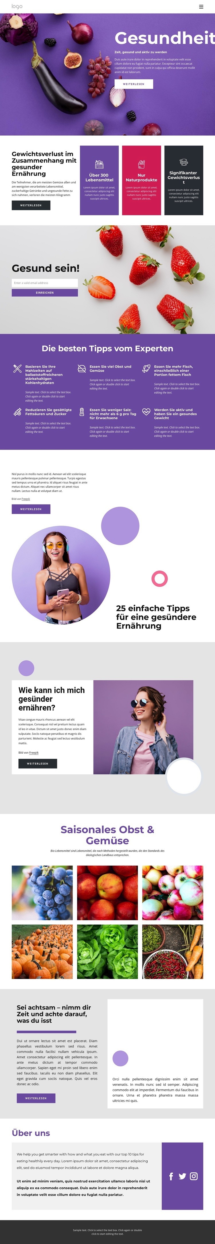 Aufbau einer gesunden und ausgewogenen Ernährung Website design