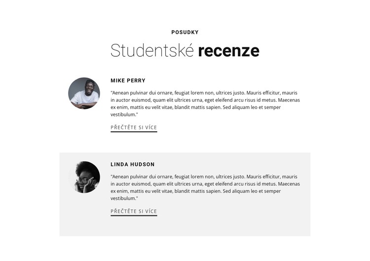 Recenze na vzdělávání studentů Šablona webové stránky