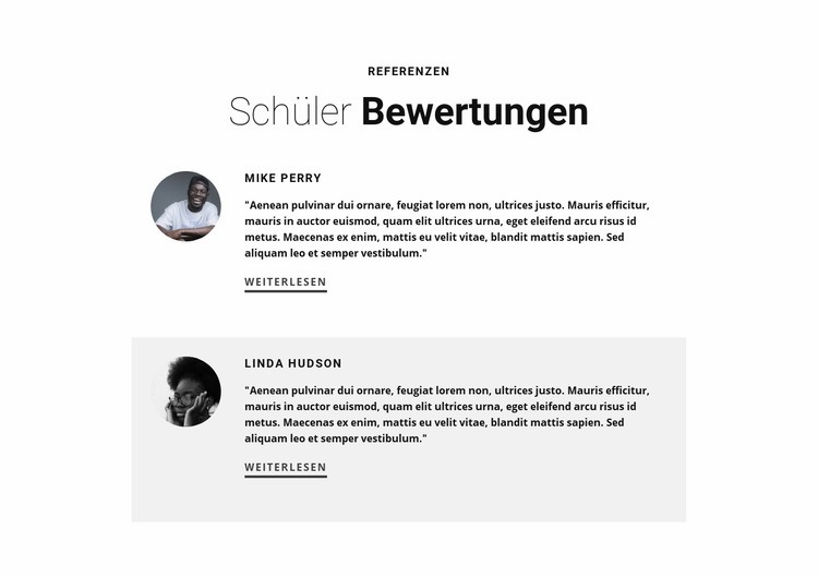 Bewertungen der Schülerausbildung Landing Page