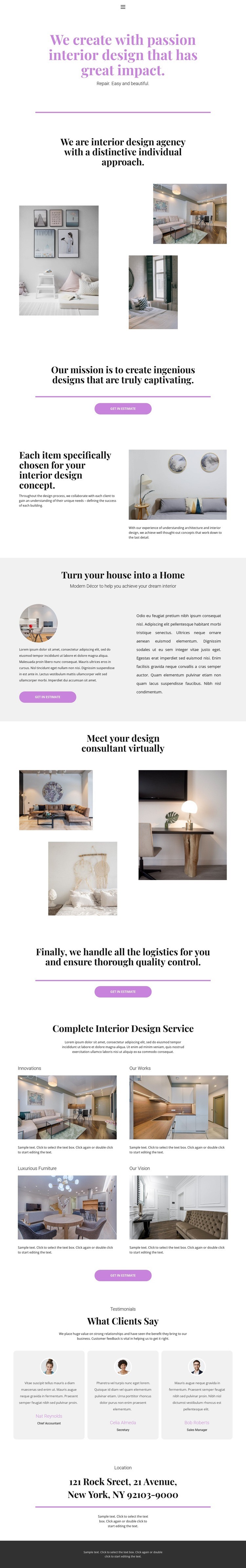 Choice of design for the house Homepage Design