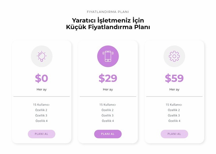 Satın alma seçenekleri Web Sitesi Oluşturucu Şablonları