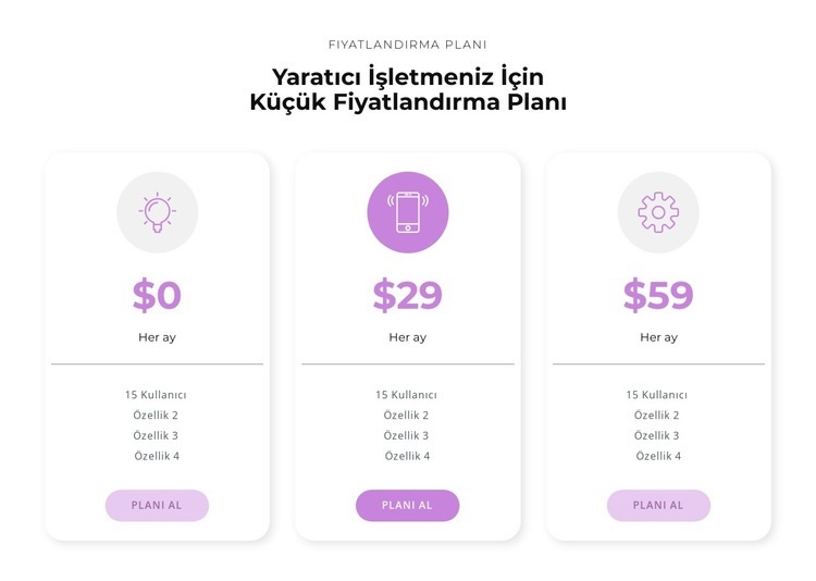 Satın alma seçenekleri Web sitesi tasarımı