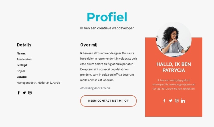 Creatief ontwerperprofiel Html Website Builder