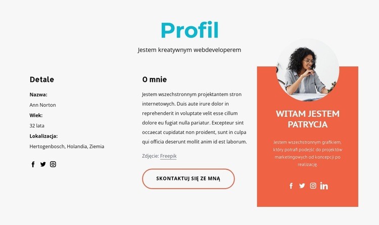 Profil kreatywnego projektanta Kreator witryn internetowych HTML