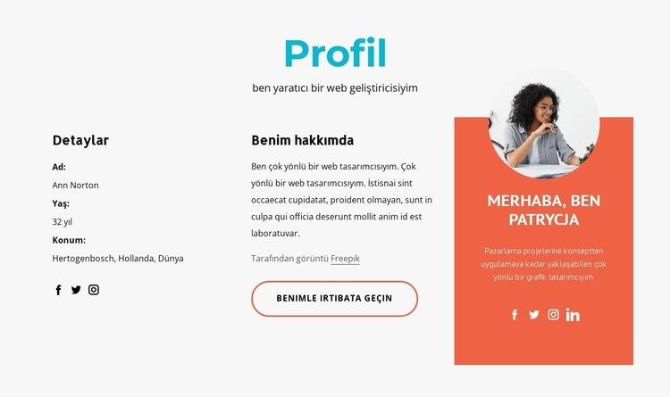Yaratıcı tasarımcı profili Web Sitesi Mockup'ı