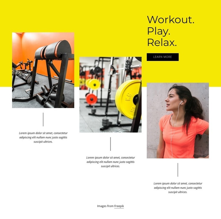 Workout, play, relax Html Code Example