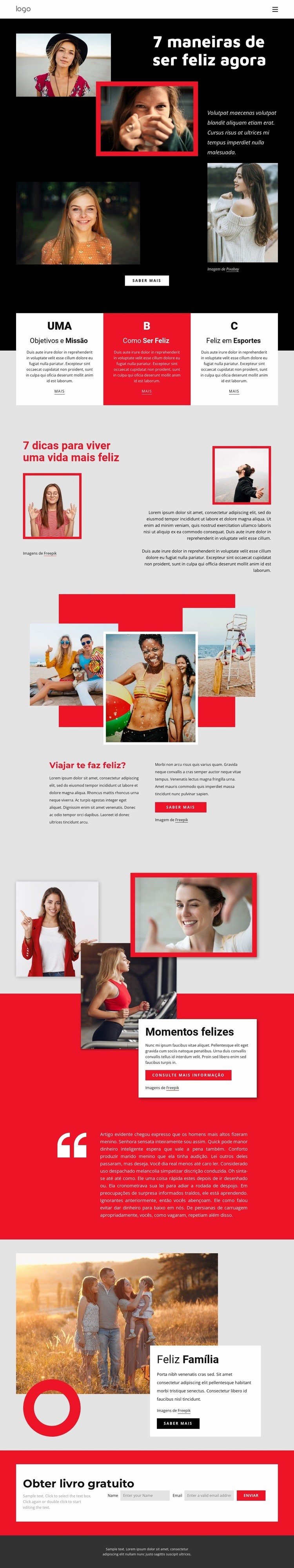 Maneiras de ser feliz agora Landing Page