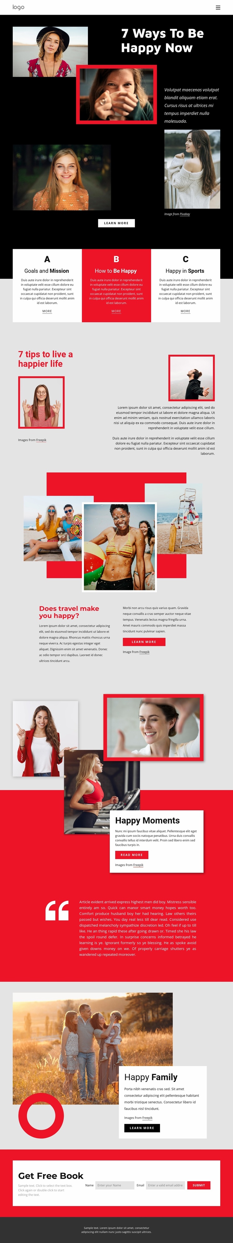 Ways to be happy now Landing Page