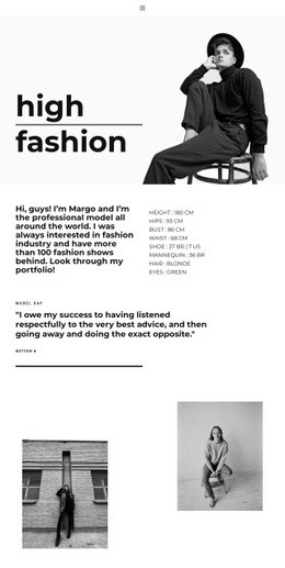 Model business card - Web Page Design by Nicepage