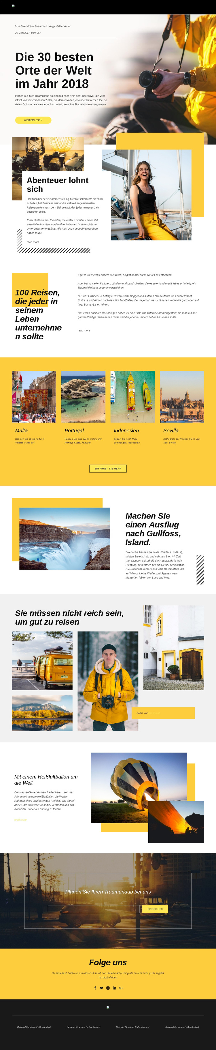 Beste Orte zu besuchen Website-Vorlage