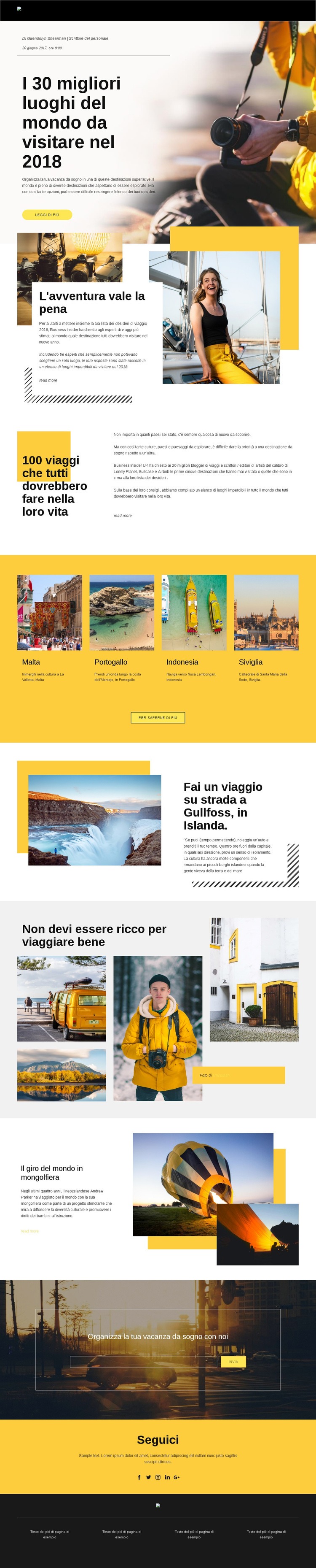 I migliori posti da visitare Mockup del sito web