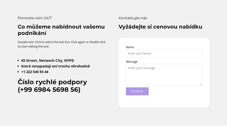 Textové informace a kontaktní formulář Téma WordPress