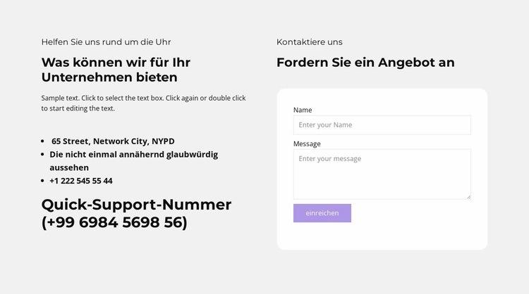 Textinfos und Kontaktformular Website design