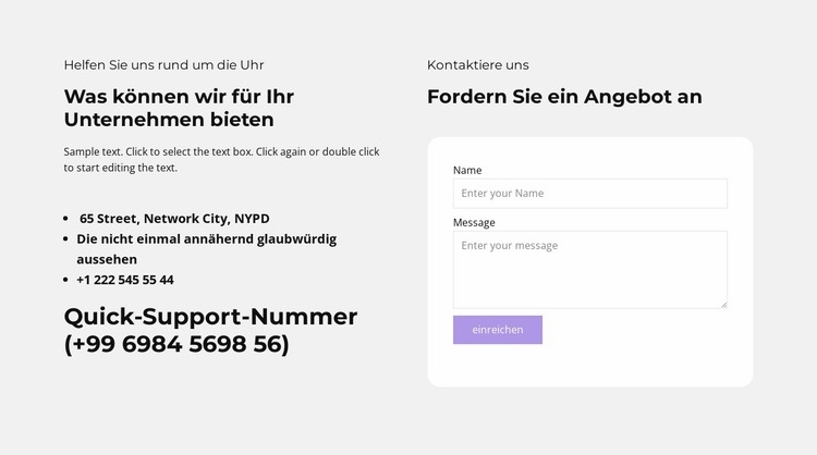 Textinfos und Kontaktformular Website-Modell