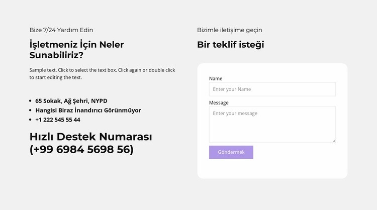 Metin bilgisi ve iletişim formu Html Web Sitesi Oluşturucu