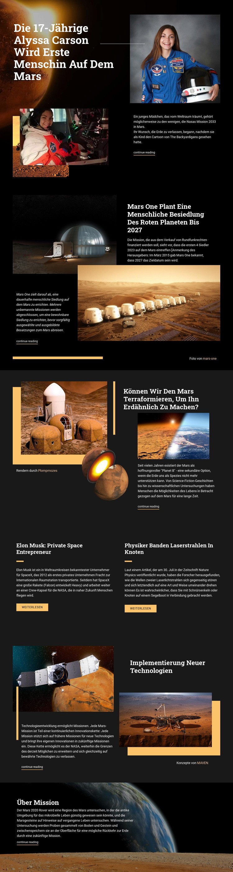 Erster Mensch auf dem Mars Website-Modell