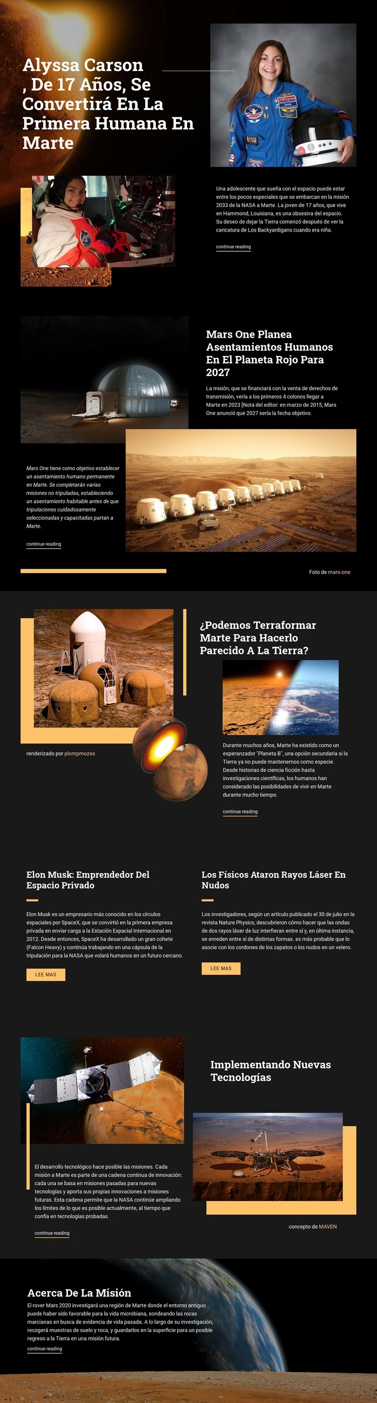 Primer humano en Marte Maqueta de sitio web