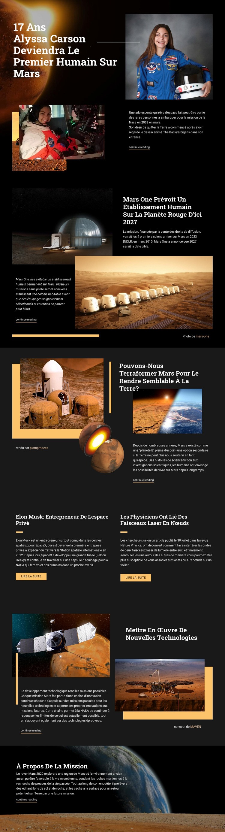 Premier humain sur Mars Maquette de site Web