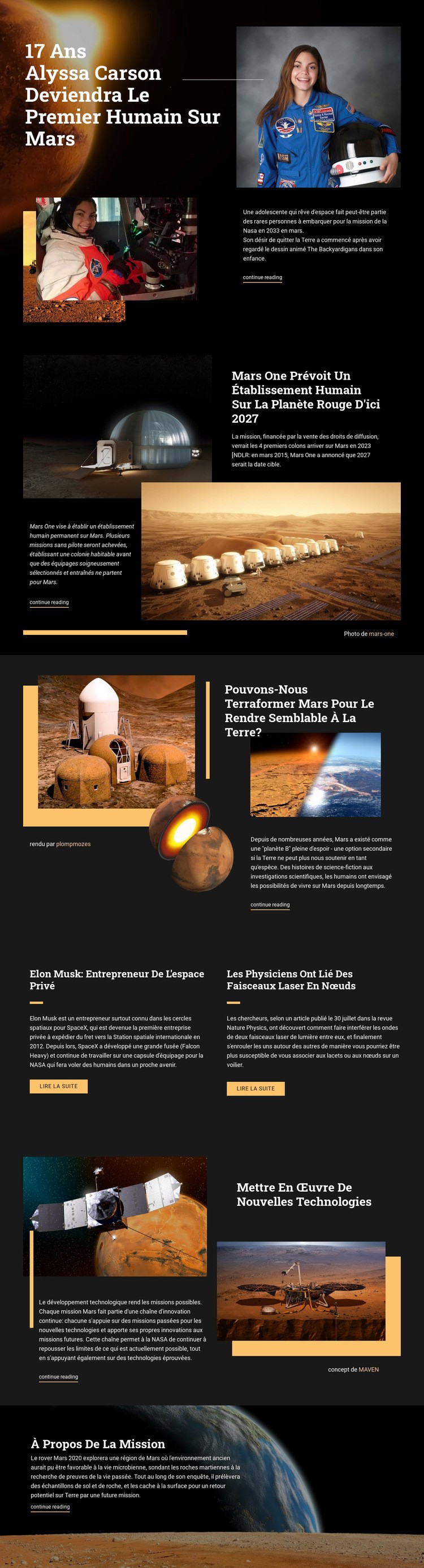 Premier humain sur Mars Modèle HTML5