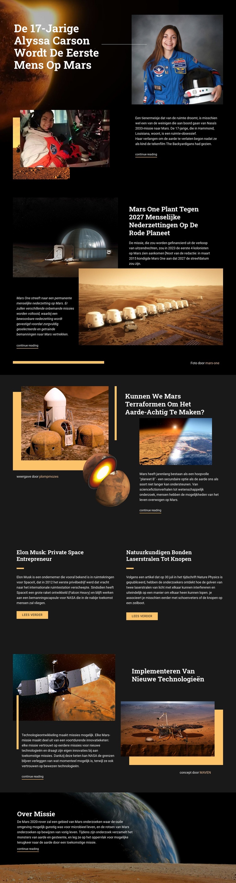 Eerste mens op Mars Website ontwerp