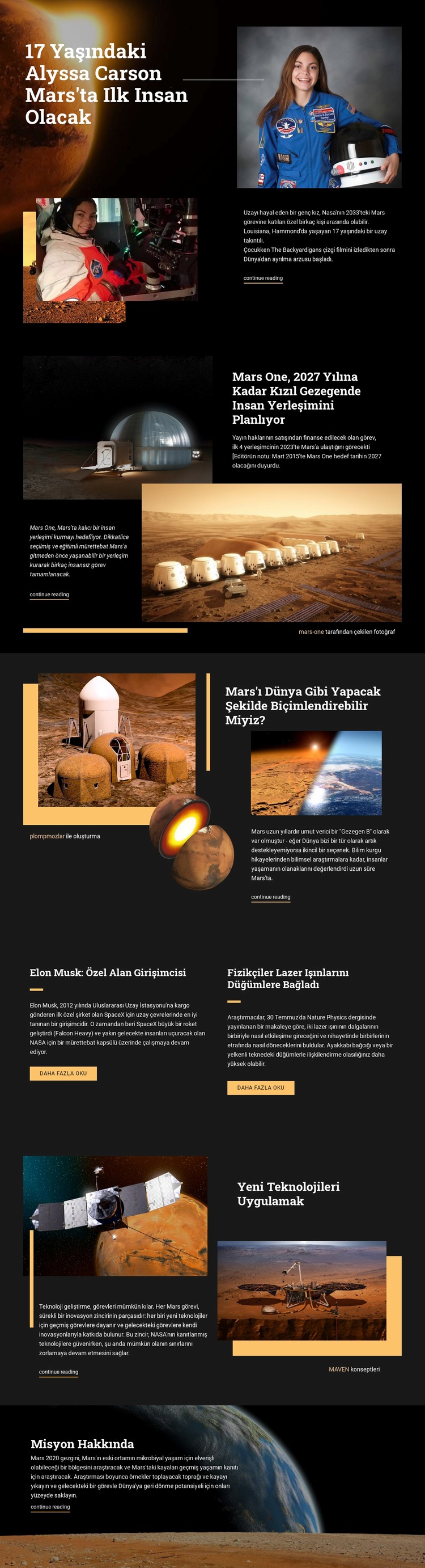 Mars'taki İlk İnsan Web sitesi tasarımı