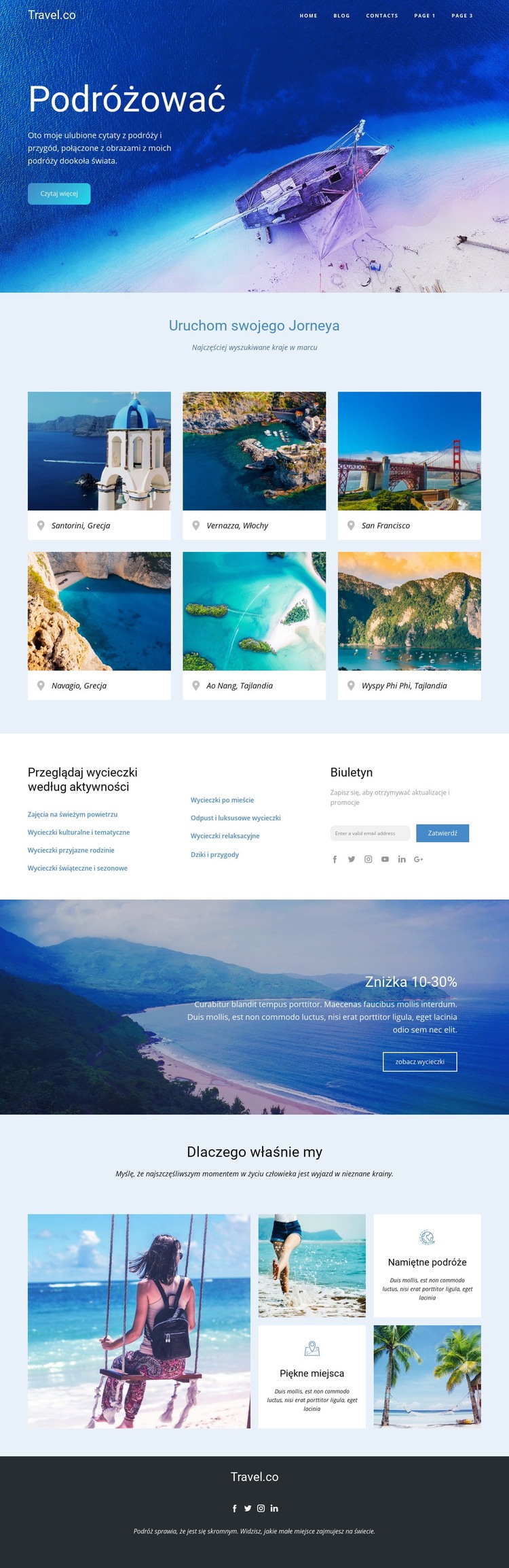Niesamowite pomysły na podróż Projekt strony internetowej
