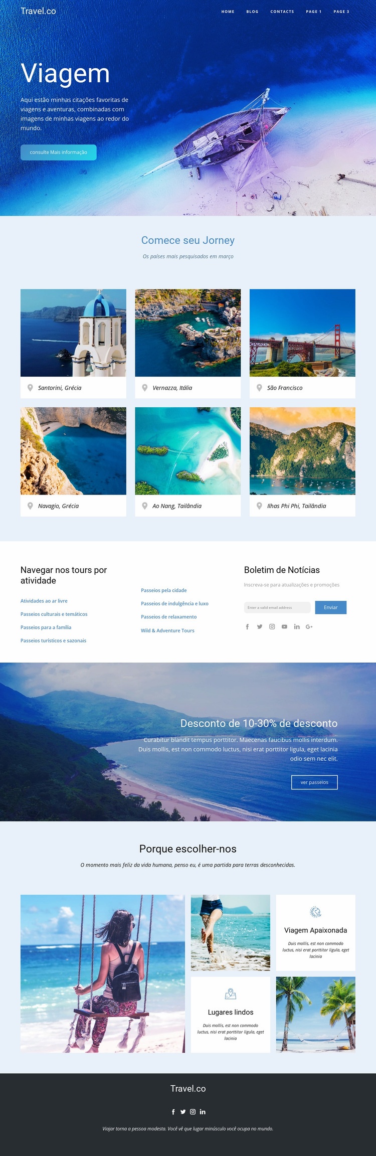 Ideias incríveis para viagens Template Joomla