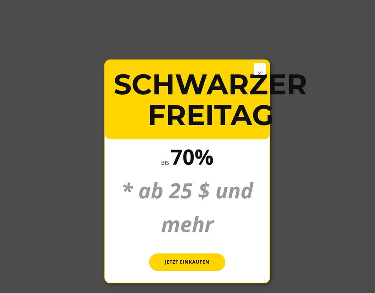 Schwarzer Freitag gelbes Popup Website design